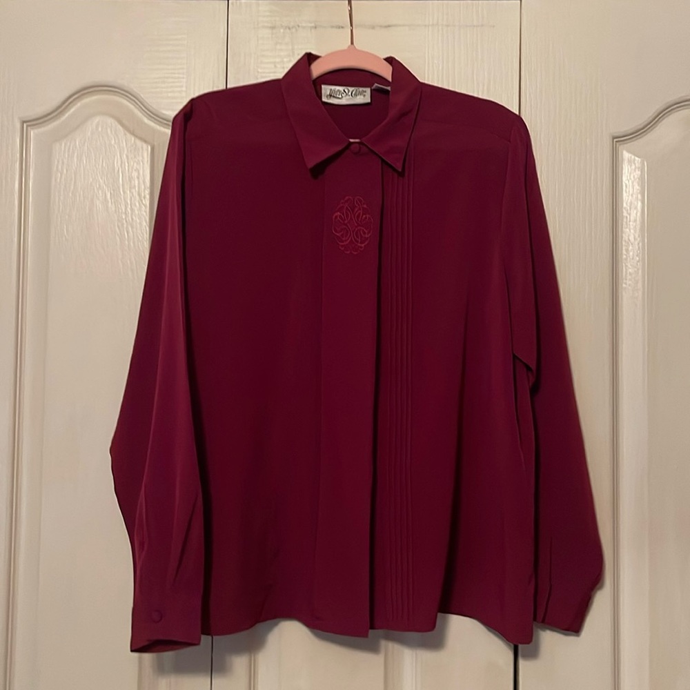 Yves St. Clair Maroon Button Down Blouse